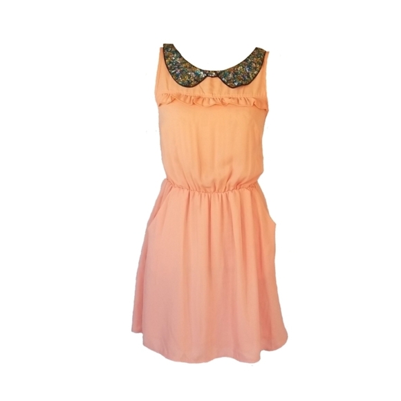 Retro Sequin Collar Dress Vintage Pastel Orange - Picture 4 of 6